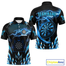 Load image into Gallery viewer, Personalized Blue Icy Lightning Darts Shirt For Men Custom Dart League Team Jersey Polo &amp; 1/4 Zip TDM4465