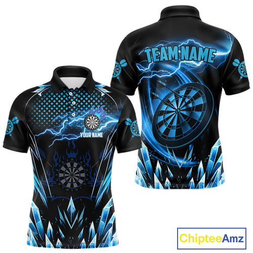 Personalized Blue Icy Lightning Darts Shirt For Men Custom Dart League Team Jersey Polo & 1/4 Zip TDM4465