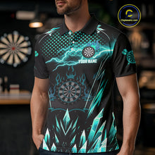 Load image into Gallery viewer, Personalized Turquoise Icy Lightning Darts Shirt For Men Custom Dart League Jersey Polo &amp; 1/4 Zip TDM4466