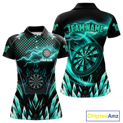 Personalized Turquoise Icy Lightning Darts Shirt For Women Custom Dart League Jersey Polo & 1/4 Zip TDM4466