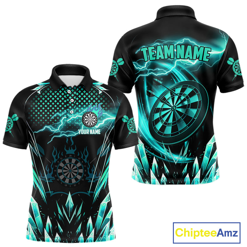 Personalized Turquoise Icy Lightning Darts Shirt For Men Custom Dart League Jersey Polo & 1/4 Zip TDM4466