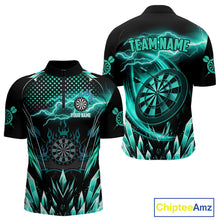 Load image into Gallery viewer, Personalized Turquoise Icy Lightning Darts Shirt For Men Custom Dart League Jersey Polo &amp; 1/4 Zip TDM4466