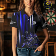 Load image into Gallery viewer, Blue Throwing Skills Loading Custom Darts Shirt For Women With Pocket Option TDM4703