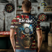 Load image into Gallery viewer, Personalized Vintage American Flag Skull Darts Shirt For Men, Patriotic Darts League Team Jersey TDM4708