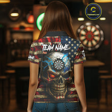 Load image into Gallery viewer, Personalized Vintage American Flag Skull Darts Shirt For Women, Patriotic Darts League Team Jersey TDM4708