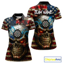 Load image into Gallery viewer, Personalized Vintage American Flag Skull Darts Shirt For Women, Patriotic Darts League Team Jersey TDM4708