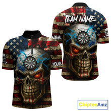 Load image into Gallery viewer, Personalized Vintage American Flag Skull Darts Shirt For Men, Patriotic Darts League Team Jersey TDM4708