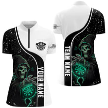 Load image into Gallery viewer, Turquoise Death Skeleton Darts Women Polo &amp; Quarter-Zip Custom Darts Shirts For Team Darts Jerseys TDM2627