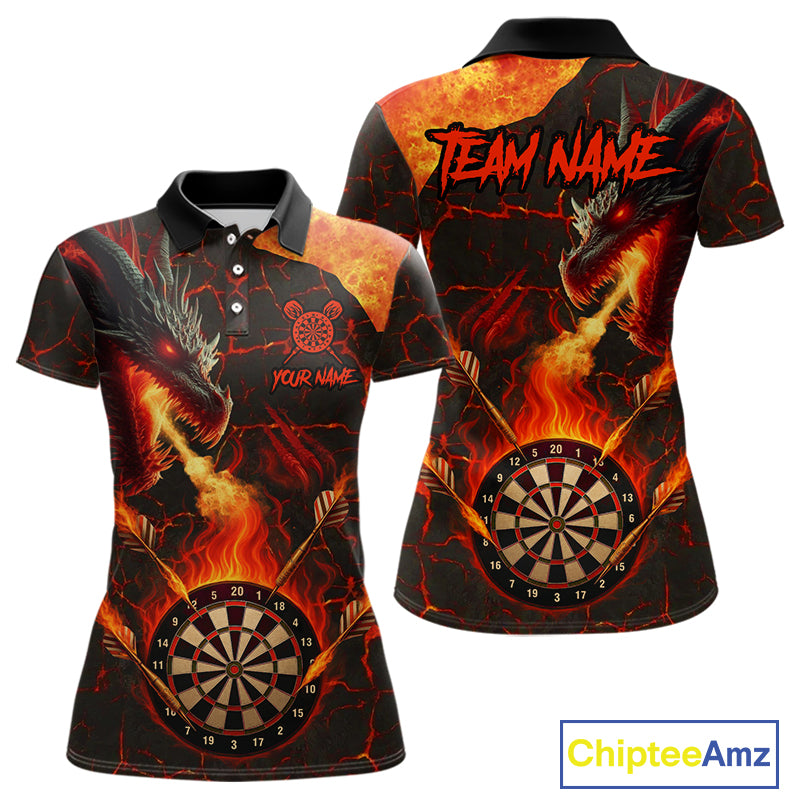 Personalized Fire Flame Dragon Darts Shirt For Women Custom Darts League Jersey Team Polo & 1/4 Zip TDM4902