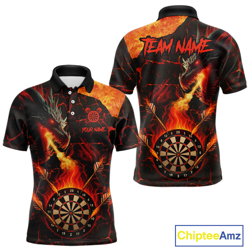 Personalized Fire Flame Dragon Darts Shirt For Men Custom Darts League Jersey Team Polo & 1/4 Zip TDM4902