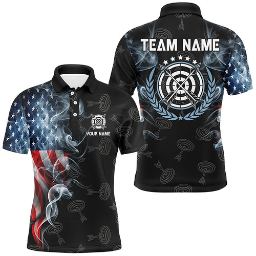 Personalized Smoke USA Flag Archery Polo & 1/4 Zip Shirts For Men, Patriotic Archery Team Jerseys TDM2868