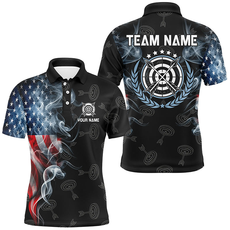 Personalized Smoke USA Flag Archery Polo & 1/4 Zip Shirts For Men, Patriotic Archery Team Jerseys TDM2868