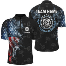 Load image into Gallery viewer, Personalized Smoke USA Flag Archery Polo &amp; 1/4 Zip Shirts For Men, Patriotic Archery Team Jerseys TDM2868