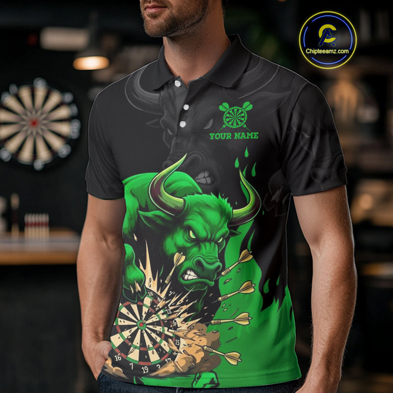 Black And Green Funny Bull Darts Shirt For Men Custom Dart Jersey Team Polo & 1/4 Zip TDM5123