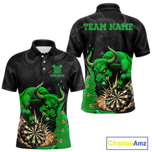 Load image into Gallery viewer, Black And Green Funny Bull Darts Shirt For Men Custom Dart Jersey Team Polo &amp; 1/4 Zip TDM5123