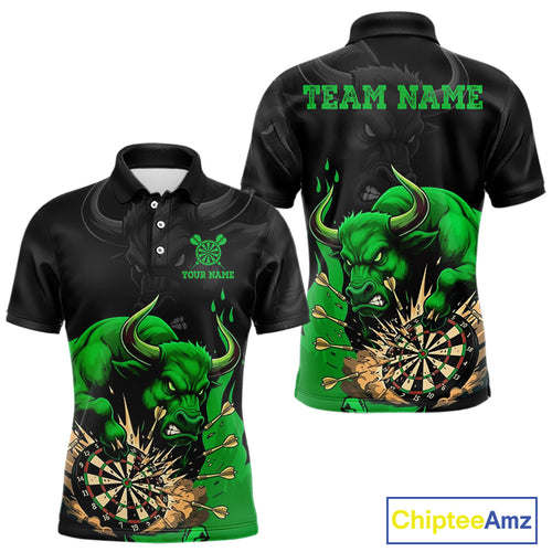 Black And Green Funny Bull Darts Shirt For Men Custom Dart Jersey Team Polo & 1/4 Zip TDM5123