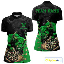 Load image into Gallery viewer, Black And Green Funny Bull Darts Shirt For Women Custom Dart Jersey Team Polo &amp; 1/4 Zip TDM5123