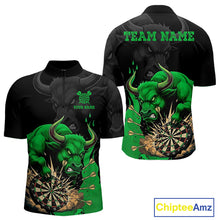 Load image into Gallery viewer, Black And Green Funny Bull Darts Shirt For Men Custom Dart Jersey Team Polo &amp; 1/4 Zip TDM5123