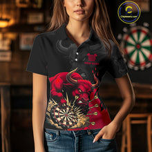 Load image into Gallery viewer, Black And Red Funny Bull Darts Shirt For Women Custom Dart Jersey Team Polo &amp; 1/4 Zip TDM5124