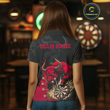 Load image into Gallery viewer, Black And Red Funny Bull Darts Shirt For Women Custom Dart Jersey Team Polo &amp; 1/4 Zip TDM5124
