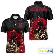 Load image into Gallery viewer, Black And Red Funny Bull Darts Shirt For Men Custom Dart Jersey Team Polo &amp; 1/4 Zip TDM5124