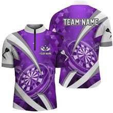 Load image into Gallery viewer, Personalized Purple Jersey Dartboard 3D Men Darts Polo &amp; Quarter Zip Custom Team League Dart Shirts TDM3342