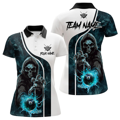 Blue Cyan Death Skeleton 3D  Billiard Shirts For Women Custom Lightning 8 Ball Pool Billiard Jerseys TDM3347