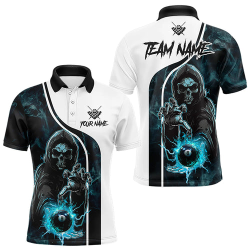 Blue Cyan Death Skeleton 3D  Billiard Shirts For Men Custom Lightning 8 Ball Pool Billiard Jerseys TDM3347