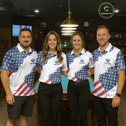 Grunge American Flag 8 Ball Billiard Shirt For Women Custom Patriotic Pool Team Jersey Polo, 1/4 Zip TDM5597