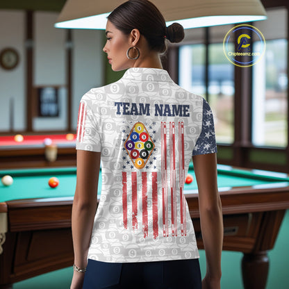 Grunge American Flag 9 Ball Billiard Shirt For Women Custom Patriotic Pool Team Jersey Polo, 1/4 Zip TDM5598