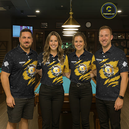 Yellow Black Grunge American Flag 9 Ball Men's Billiard Shirt Custom 9 Ball Pool Team Jersey TDM5599