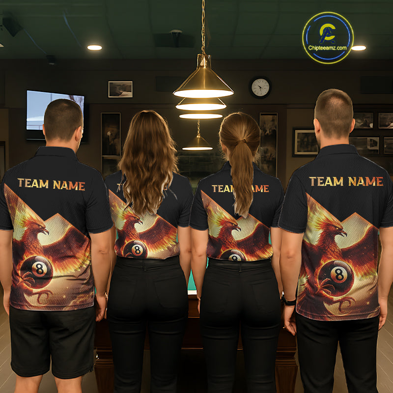 Orange 8 Ball Flame Phoenix Billiard Shirt For Men Custom Pool Team Jersey Polo & Quarter Zip TDM5603