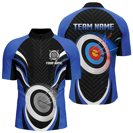 Blue Archery Jerseys Customized Archery 3d Target Men Quarter-Zip Shirts, Archery Outfits TDM1017
