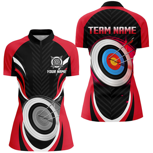 Red Archery Jerseys Customized Archery 3d Target Women Quarter-Zip Shirts, Archery Outfits TDM1018