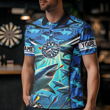 Load image into Gallery viewer, Blue 3D Shark Custom Ocean Camo Darts Shirts For Men Custom Dart Jersey TDM3515