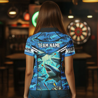 Blue 3D Shark Custom Ocean Camo Darts Shirts For Women Custom Dart Jersey TDM3515