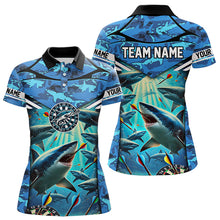 Load image into Gallery viewer, Blue 3D Shark Custom Ocean Camo Darts Shirts For Women Custom Dart Jersey TDM3515