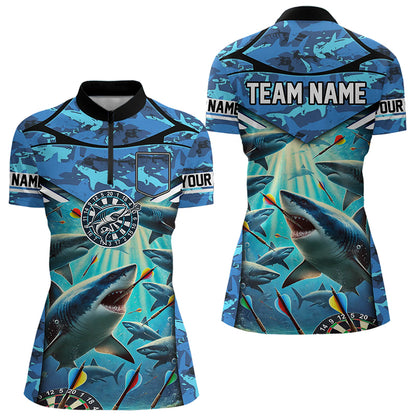 Blue 3D Shark Custom Ocean Camo Darts Shirts For Women Custom Dart Jersey TDM3515