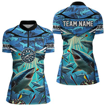 Load image into Gallery viewer, Blue 3D Shark Custom Ocean Camo Darts Shirts For Women Custom Dart Jersey TDM3515