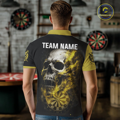 Personalized Yellow Black Skull Smoke Darts Shirt For Men Custom Darts Team Jersey Polo &1/4 Zip TDM5837