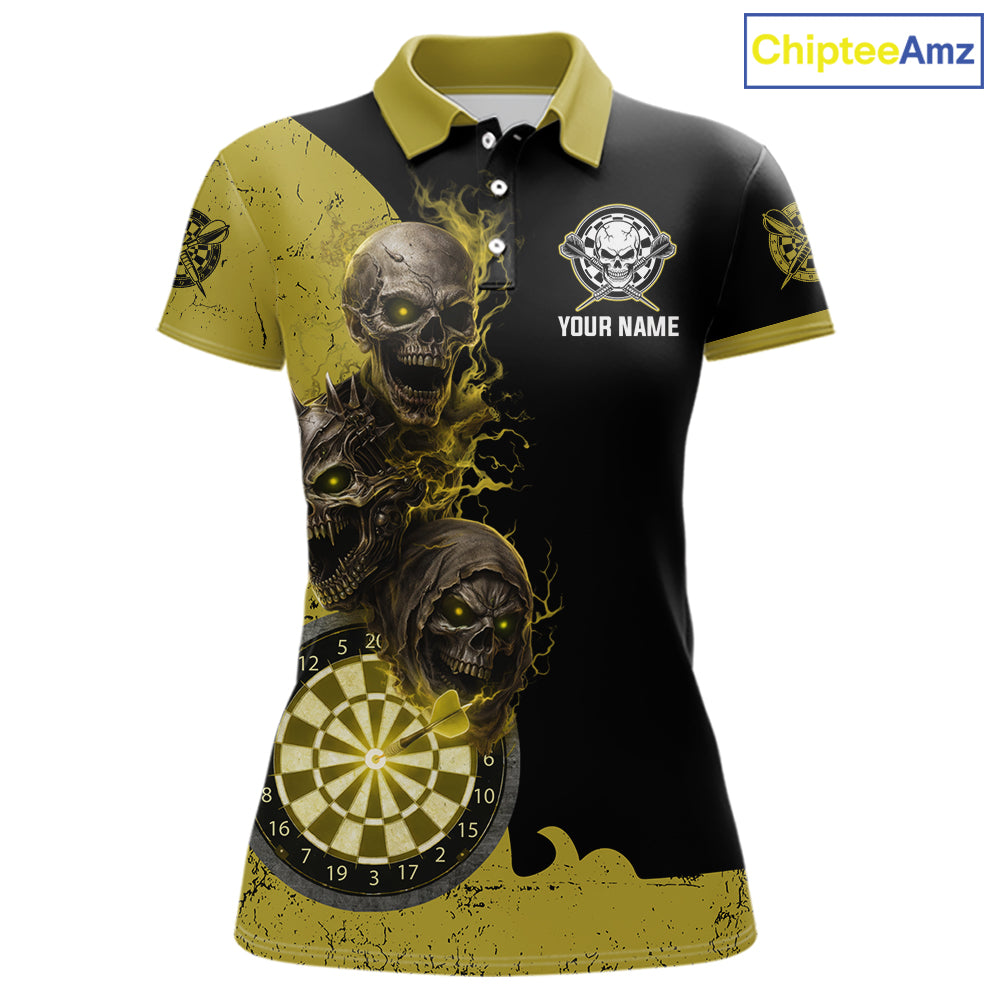 Personalized Yellow Black Skull Smoke Darts Shirt For Women Custom Darts Team Jersey Polo &1/4 Zip TDM5837