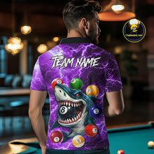 Load image into Gallery viewer, Purple Funny Shark Colorful Billiard Balls Lightning Pool Shirt For Men Custom Billiard Team Jersey TDM5840