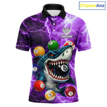 Load image into Gallery viewer, Purple Funny Shark Colorful Billiard Balls Lightning Pool Shirt For Men Custom Billiard Team Jersey TDM5840