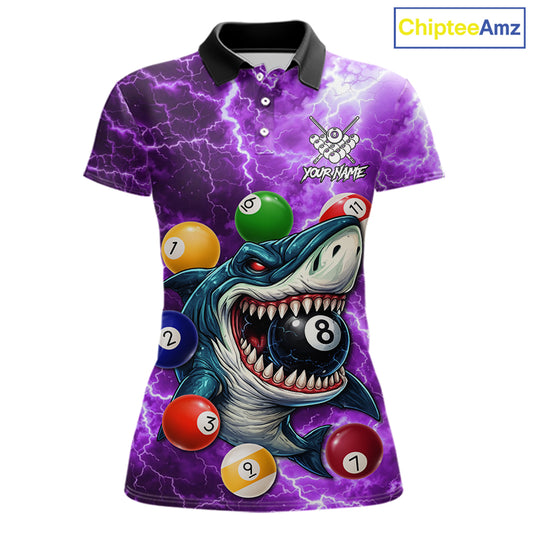 Purple Funny Shark Colorful Billiard Balls Lightning Pool Shirt For Women Custom Billiard Team Jersey TDM5840