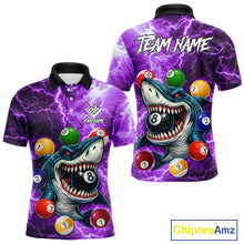 Load image into Gallery viewer, Purple Funny Shark Colorful Billiard Balls Lightning Pool Shirt For Men Custom Billiard Team Jersey TDM5840