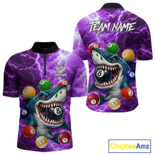 Load image into Gallery viewer, Purple Funny Shark Colorful Billiard Balls Lightning Pool Shirt For Men Custom Billiard Team Jersey TDM5840