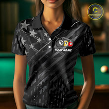 Load image into Gallery viewer, Black US Flag 8 Ball Pool Wings Billiard Shirt For Women Custom Billiard Team Jersey Polo &amp; 1/4 Zip TDM5977