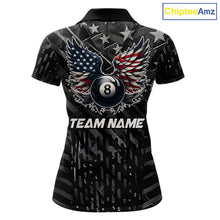 Load image into Gallery viewer, Black US Flag 8 Ball Pool Wings Billiard Shirt For Women Custom Billiard Team Jersey Polo &amp; 1/4 Zip TDM5977
