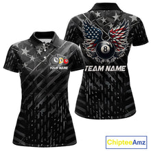 Load image into Gallery viewer, Black US Flag 8 Ball Pool Wings Billiard Shirt For Women Custom Billiard Team Jersey Polo &amp; 1/4 Zip TDM5977