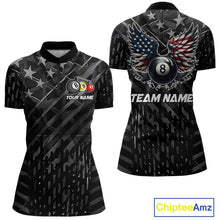 Load image into Gallery viewer, Black US Flag 8 Ball Pool Wings Billiard Shirt For Women Custom Billiard Team Jersey Polo &amp; 1/4 Zip TDM5977